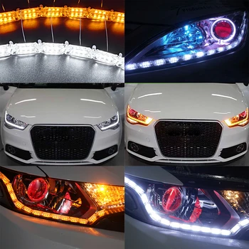2X DRL elastyczne LED Strip światła do jazdy dziennej kierunkowskazy płynie biały żółty samochód auto przedni reflektor jazdy kierowniczy lampa