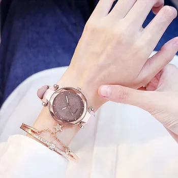 Zegarek damski rhinestone romantyczny gwiaździste niebo zegarek Modne damskie skórzane zegarek zegarki dla kobiet Relogio Feminino Montre Femme
