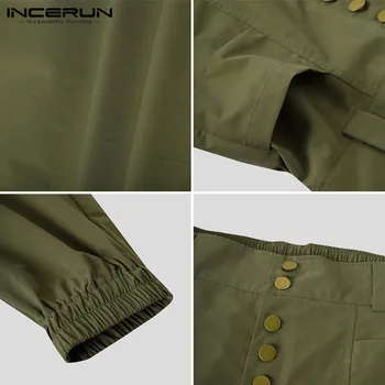 Męskie temat uliczne spodnie INCERUN Męskie spodnie Solid Drop Crotch spodnie vintage kieszonkowe guziki spodnie Cargo Jogger ' S-5XL 7