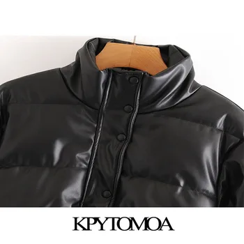 KPYTOMOA Women 2020 Fashion Faux Leather pikowana kurtka gruba, ciepła parka płaszcz vintage Damskie kurtki z długim rękawem eleganckie bluzki