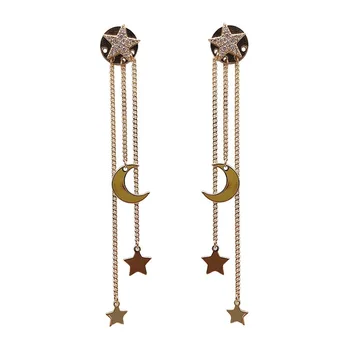 Moda Nieokreślony Gwiazda Księżyc Długie Kolczyki Kutas Koreański Biżuteria Twórczy Kolczyki Kolczyki, Metalowe, Złote Kolczyki Kolczyki Dla Kobiet Luksus