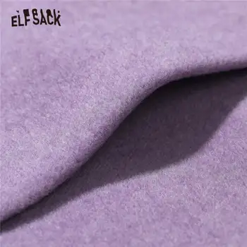 ELFSACK Purple Solid Double Breasted Straight Wool Coat Women,2020 Autumn ELF Pure Korean Oversize Ladies Warmness Daily Outwear