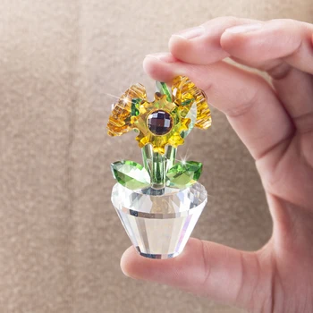 H&D Mini Kryształ Słonecznika Figurka Szklany Wazon Ozdobny Przycisk Do Papieru Domowy Wystrój Stołu Pamiątka Dla Kolekcjonerów Prezent Na Urodziny