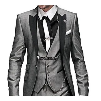 Y528 Business Party garnitury męskie 3 szt kurtka spodnie kamizelka Szal klapy na zamówienie garnitur mariage homme męskie garnitury do ślubu 2018