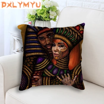 Moda afrykańska dziewczyna Lady olej malarstwo Home Art Print poszewka Dekoracyjna poduszka na kanapie, bawełniana, lniana poduszka 45x45cm