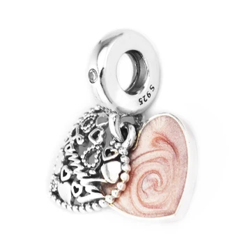 Nadaje się do Pandora Charms bransoletki 925 srebro-biżuteria miłość sprawia, że rodziny koraliki z różową emalią