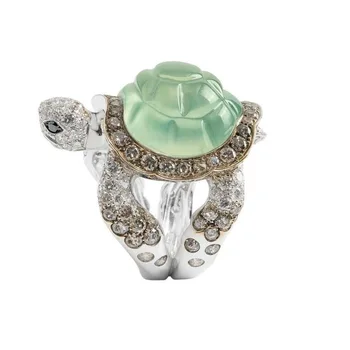 Osobowość Srebrny Kolor Zielony Kamień Kamienie Żółw Pierścień Gumtree Rhinestone Pierścień Koktajl Rocznica Biżuteria Vintage, Prezenty