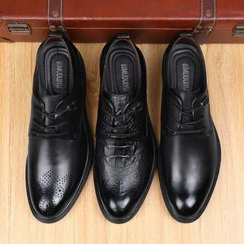 BIMUDUIYU buty z naturalnej skóry męskie formalny ślub klasyczna Biznesowa buty Męskie wysokiej jakości Оксфордская skórzana czarna wzorcowy buty