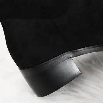 ZALAVOR skóra naturalna buty powyżej kolana damskie spiczasty nosek zamek buty na grubym obcasie ciepłe zimowe buty do biodra rozmiar 32-43