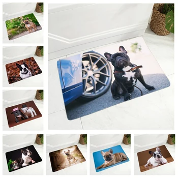 Mini buldog francuski mat wystrój ładny pies zwierzę podłoga drzwi, dywanik do przedpokoju, sypialni antypoślizgowy miękki фланелевый dywan 40x60 cm