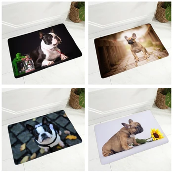 Mini buldog francuski mat wystrój ładny pies zwierzę podłoga drzwi, dywanik do przedpokoju, sypialni antypoślizgowy miękki фланелевый dywan 40x60 cm