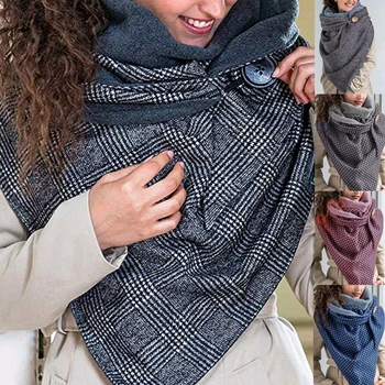 Kobiety zima gęstnieje duży trójkąt szalik chusta Vintage cieplnej Szal Wrap wiatroszczelna szyi ciepły koc z przyciskiem