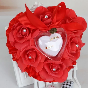 Brand New Style Favor Heart Shaped Wedding Ring Box Ring Bearer Pillow Poduszka Prezent Uchwyt Wystrój