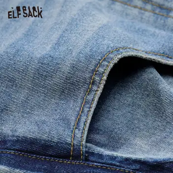 ELFSACK niebieski oryginalny graficzny print wypłukane codzienne denim dżinsy kobieta 2020 lato elf poszarpane dziury koreańskich kobiet dorywczo spodnie