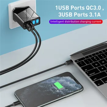 USLION 4 porty USB ładowarka Quick Charge 3.0 szybkie ładowanie iPhone 11 7 Xiaomi Wall Mobile Phone Charger Adapter EU US UK Plug