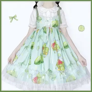 Kawaii Lolita Lime a summer Lolita jsk small fresh green print szelki Lolita women sweet dress kawaii gothic girl dress
