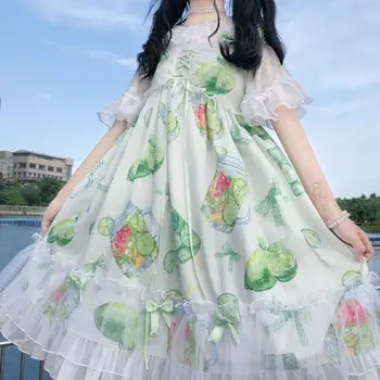 Kawaii Lolita Lime a summer Lolita jsk small fresh green print szelki Lolita women sweet dress kawaii gothic girl dress
