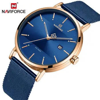 NAVIFORCE damskie zegarki top marki luksusowych pasek ze stali nierdzewnej zegarek dla kobiet różowy stylowy zegarek kwarcowy zegarek damski 2019