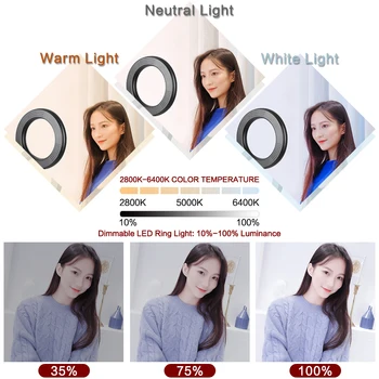 6 cali LED RGB Video Ring Light Selfie Ring Lamp 15 kolorów 3 Model ze statywem USB wtyk do YouTube Live Makeup Photography