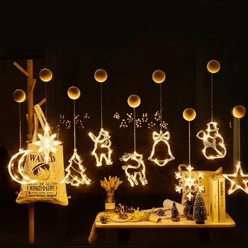 Boże Narodzenie Światła Window Decor Led Sucker Lamp Battery Powered Garland For Home Fairy Lights Outdoor/Indoor Festival String Light