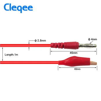 Cleqee P1042 4 mm bananowy wtyk do zacisku aligatora multimetr testowy przewód kabel otoczone czerwoną miedzią Krokodyl zacisk