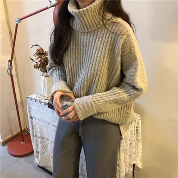 Koreański Styl Sweter Zima Kobiety 2019 Nowy Golf Z Długim Rękawem Casual Kolor Candy Odzież Damska Z Dzianiny Sweter Lady