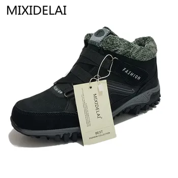MIXIDELAI marka męski zamszu pracy futro ciepłe botki skórzane męskie buty męskie zimowe wodoodporne męskie rakiety śnieżne duży rozmiar 38-46