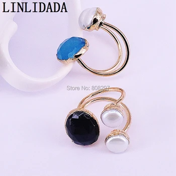 5szt kolor złoty metalowe pierścienie dla kobiet, naturalne perły i kamień mankiety biżuteria pierścień nowy przylot prezent