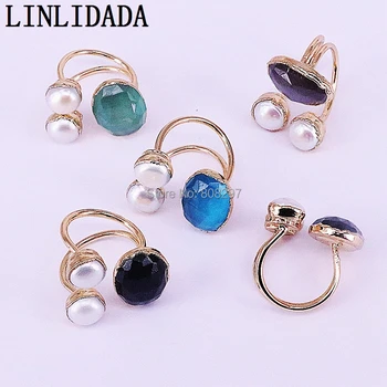 5szt kolor złoty metalowe pierścienie dla kobiet, naturalne perły i kamień mankiety biżuteria pierścień nowy przylot prezent