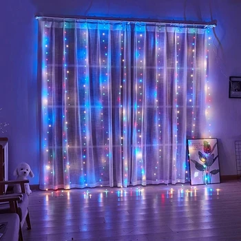 3X3m kurtyna lampa USB String Lights Fairy Garland Lights Remote Remote Control Lighting LED Strip Bedroom Home Decor New Year