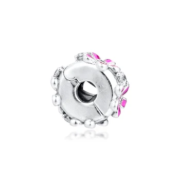 Różowy kwiat stokrotki klip oryginalny Urok 925 srebro biżuteria pasuje wąż Chian bransoletki dla kobiet DIY koraliki do tworzenia biżuterii
