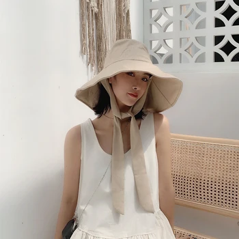 [EAM] 2021 New Spring Summer Round Dome banding Bow Big Foldable Temperament Fishers Hat Women Fashion Tide All-match JS719