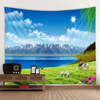 Górski Krajobraz Tkaniny Świecące Psychodeliczny Ścienny Anime Wilk Gobelin Boho Home Decor Art Wall Cloth Ściereczka Duży Rozmiar