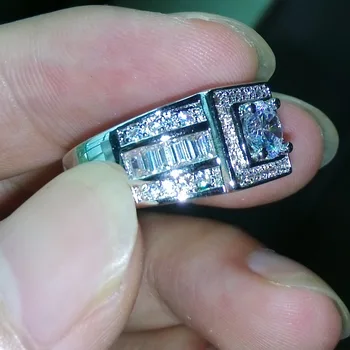 Gwiazdy design Sz 7-13 luksusowe biżuteria mężczyźni kamień 5A Cyrkon kamień w 10KT białe złoto wypełnione pierścionek zaręczynowy Pierścień darmowa wysyłka