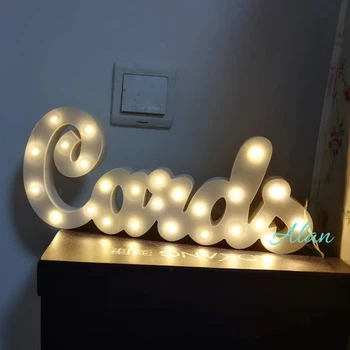 Drewniane litery alfabetu lampa LED znak namiot światło w górę noc LED Grow Light ścienne dekoracja do sypialni, dekoracje ślubne światła