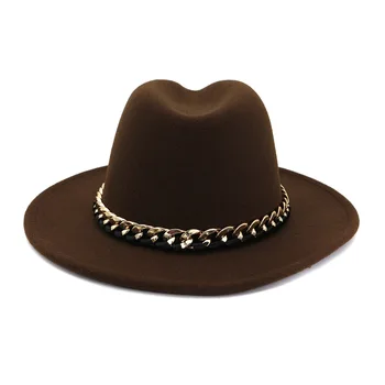 Wysokiej jakości mody dla kobiet dla mężczyzn z szerokim rondem фетровая kapelusz z metalowym łańcuchem wystrój Panama Федоры Шапо sombrero 58 cm