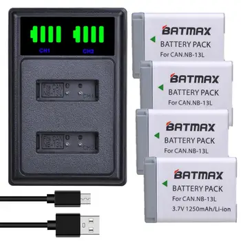 Batmax NB-13L NB13L 1250mAh bateria+LED podwójna ładowarka z portem Type C do Canon G7 X Mark II G7X PM165 G5 X G5X G9 X G9X SX620