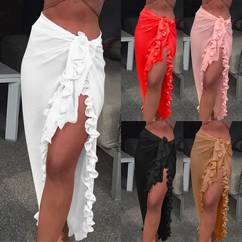 Wzburzyć Plaża Lato Długa Spódnica Kobiety 2020 Bocznej Split Biały Czerwony Czarny Różowy Żółty Elastyczny Pas Wysokiej Talii Spódnica Odzież