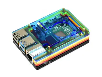 Waveshare akrylowe etui dla Raspberry Pi 4 z wentylatorem chłodzenia kolorowy Rainbow czarny/biały kolor