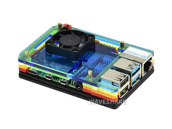 Waveshare akrylowe etui dla Raspberry Pi 4 z wentylatorem chłodzenia kolorowy Rainbow czarny/biały kolor