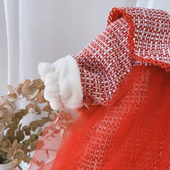 Zima ciepła Nowy rok odzież Dziecięca z długim rękawem w kratę gruby polar Księżniczka Party Girls siatka tutu sukienka odzież Dziecięca Vestidos