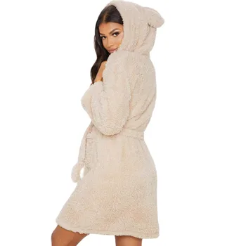 Kobieta zima z długim rękawem polar z kapturem nocny szlafrok jednolity kolor nocny szlafrok moda Piżam dla kobiet Panie
