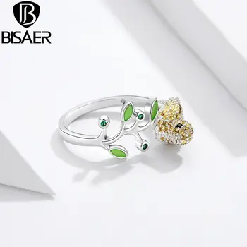BISAER kolor srebrny oświadczenie pierścionek zaręczynowy Pierścień Kanarek zieleń ptak pierścień dla kobiet ślub obrączki biżuteria GCR002