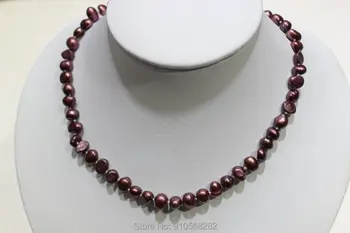 Ciemno-fioletowy słodkowodne perły naszyjnik barokowe 7-8 mm 17 cali
