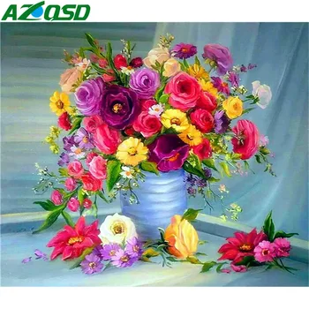 AZQSD 5D DIY Diament malarstwo kwiat ręcznie robione rękodzieło robótki wystrój domu Diament haft kwiatowy wzór cyrkonie