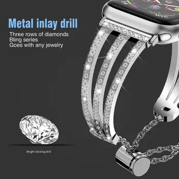 Pasek do Apple Watch series 5 4 3 2 Diamond For Apple Watch 38mm 42mm women mc 5 4 40mm 44mm, bransoletka ze stali nierdzewnej