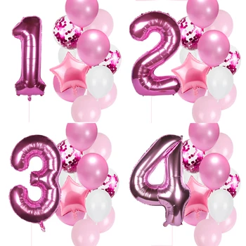 12pcs 1 urodziny różowy pokój foliowe balony dekoracje urodzinowe dla dzieci dziewczynka księżniczka 1 2 3 4 5 6 7 8 9 lat