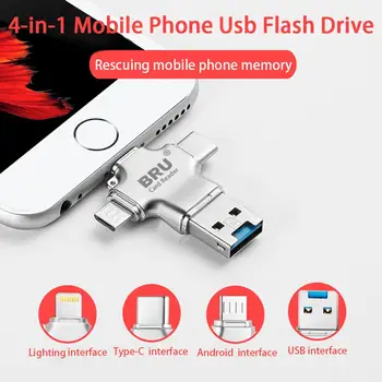 Bru 4In1 Usb Otg Pen Drive Usb Flash Drive 3.0 dla Iphone Ipad Android Type-c Smart Phone Tablet PC 16gb 32gb 64gb, 128gb 256gb