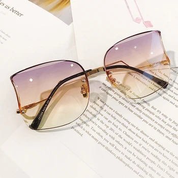 Elegancki Łuk Kształt Stopu Kocie Oko Okulary Dla Kobiet 2020 Moda Połowa Kadru Gradient Eleganckie Okulary Damski Szary Różowe Okulary