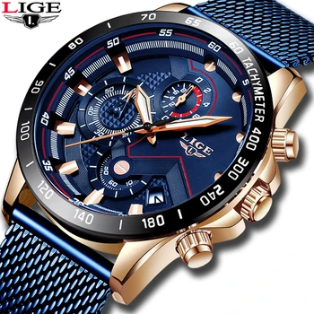 LIGE Modne męskie zegarki najlepsze marki luksusowy zegarek Kwarcowy zegarek niebieski zegarek mężczyźni wodoodporny sportowy chronograf Relogio Masculino